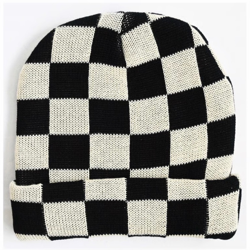 Black and White Checkered Beanie • 55% Hemp 45% Cotton Blend